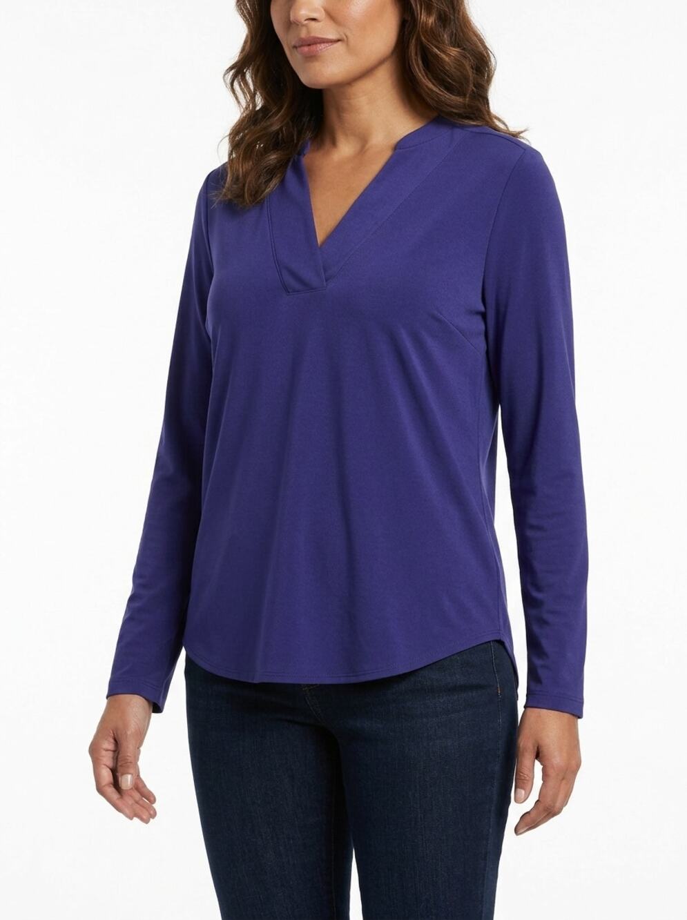 Chico's Blue V-Neck Knit Lightweight Stretch Blouse Women Size 1